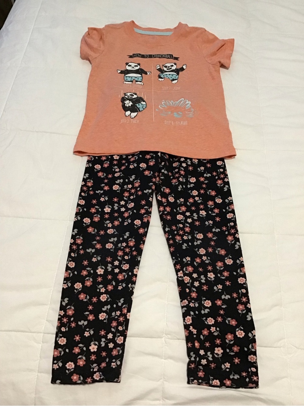 Cat & Jack Peach Panda Tee Set with Black Floral Pants 4T